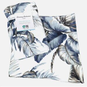 4pc TOMMY BAHAMA Blue Gray Palm Fronds 2 Bath 2 Hand Towel Set Velour Tropical